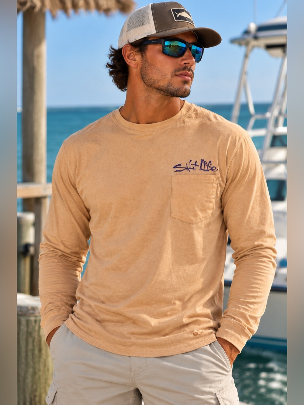 Salt Life Aloha Marlin Fish Co. Long Sleeve Pocket Performance Shirt Small